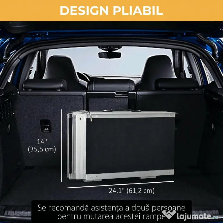 HOMCOM Rampă pliabilă pentru scaun cu rotile, din aluminiu, cu acoperire antiderapantă și margini, 122x73.5 cm, Negru | Aosom Romania