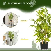 HOMCOM Plantă Artificială de Bambus, Înălțime 60 cm, din Poliester și PP, Verde, cu Vas de Ciment Ø15x12.5 cm | Aosom Romania