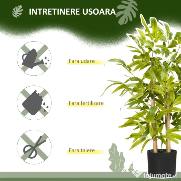 HOMCOM Plantă Artificială de Bambus, Înălțime 60 cm, din Poliester și PP, Verde, cu Vas de Ciment Ø15x12.5 cm | Aosom Romania