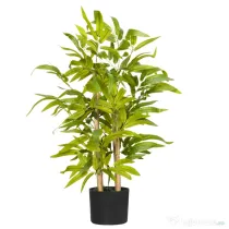 HOMCOM Plantă Artificială de Bambus, Înălțime 60 cm, din Poliester și PP, Verde, cu Vas de Ciment Ø15x12.5 cm