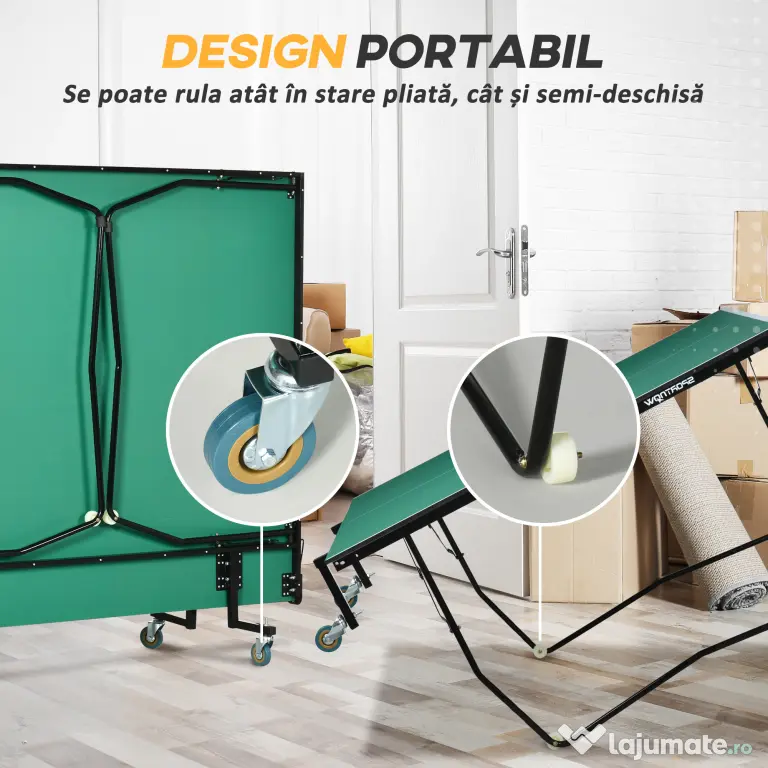 SPORTNOW Masă de Tenis de Masă Pliabilă, 9FT, cu 8 Roți, pentru Interior, Verde | Aosom Romania