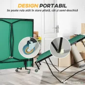 SPORTNOW Masă de Tenis Pliabilă 9FT, cu 8 Roți, pentru Utilizare în Interior, Verde 
