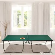 SPORTNOW Masă de Tenis Pliabilă 9FT, cu 8 Roți, pentru Utilizare în Interior, Verde 