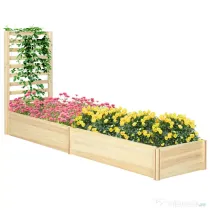 Outsunny Jardinieră cu Spalier pentru Plante Cățărătoare și Bază Deschisă, din Lemn de Brad, 230x60x110 cm, Culoare Lemn