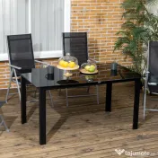 Outsunny Masă de Grădină cu Blat din Sticlă Securizată 150x90 cm pentru 6 Persoane, Masă de Luat Prânzul pentru Exterior, Dreptunghiulară, din Aluminiu, pentru Terasă, Balcon, Neagră