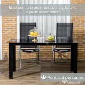 Outsunny Masă de Grădină cu Blat din Sticlă Securizată 150x90 cm pentru 6 Persoane, Masă de Luat Prânzul pentru Exterior, Dreptunghiulară, din Aluminiu, pentru Terasă, Balcon, Neagră