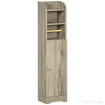 Kleankin Dulap Baie de Podea Gri cu Rafturi Reglabile și Suport Hartie 23x18x100 cm | Aosom Romania