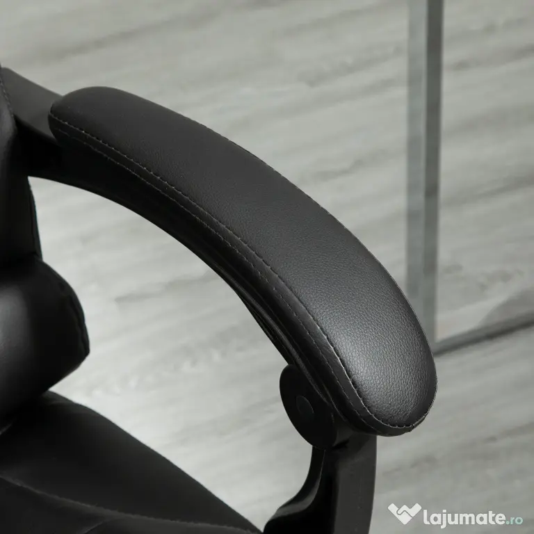 HOMCOM Scaun Birou din Piele Artificială Neagră Înălțime Reglabilă Spătar Rabatabil 64.5x69x127cm | Aosom Romania
