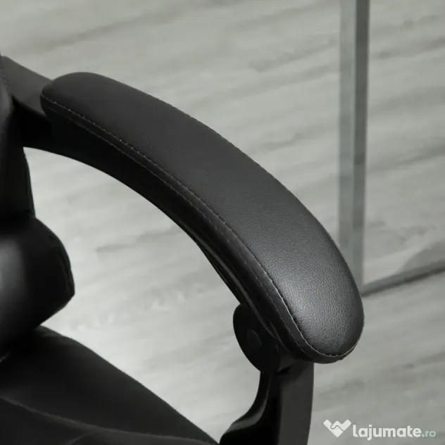 HOMCOM Scaun Birou din Piele Artificială Neagră Înălțime Reglabilă Spătar Rabatabil 64.5x69x127cm | Aosom Romania
