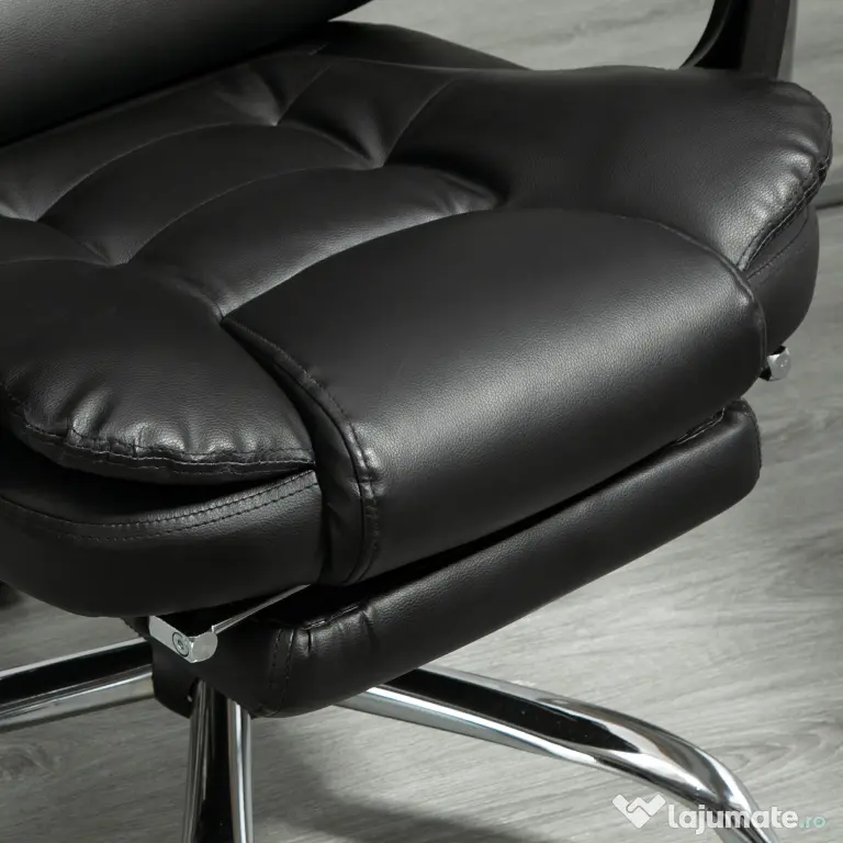 HOMCOM Scaun Birou din Piele Artificială Neagră Înălțime Reglabilă Spătar Rabatabil 64.5x69x127cm | Aosom Romania
