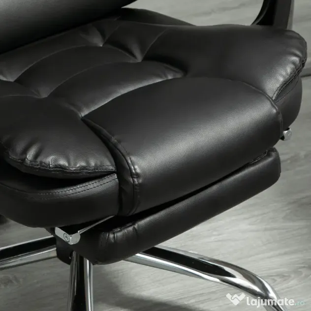 HOMCOM Scaun Birou din Piele Artificială Neagră Înălțime Reglabilă Spătar Rabatabil 64.5x69x127cm | Aosom Romania