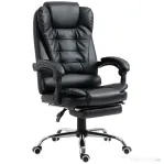 HOMCOM Scaun de Birou din Piele artificiala Neagra Inaltime Reglabila cu Spatar Rabatabil la 145° si Suport pentru Picioare, 64,5x69x117-127 cm