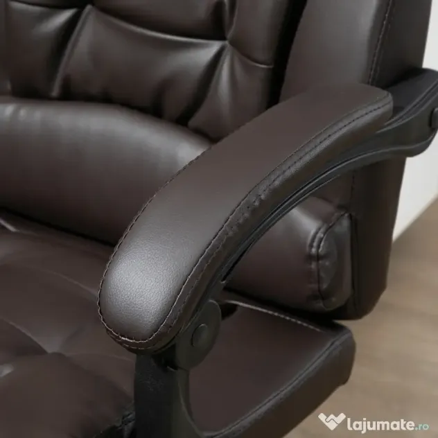 HOMCOM Fotoliu de Birou Rotativ cu Spătar și Înălțime Reglabilă și Suport pentru Picioare, 64,5x69x117 cm, Maro | Aosom Romania