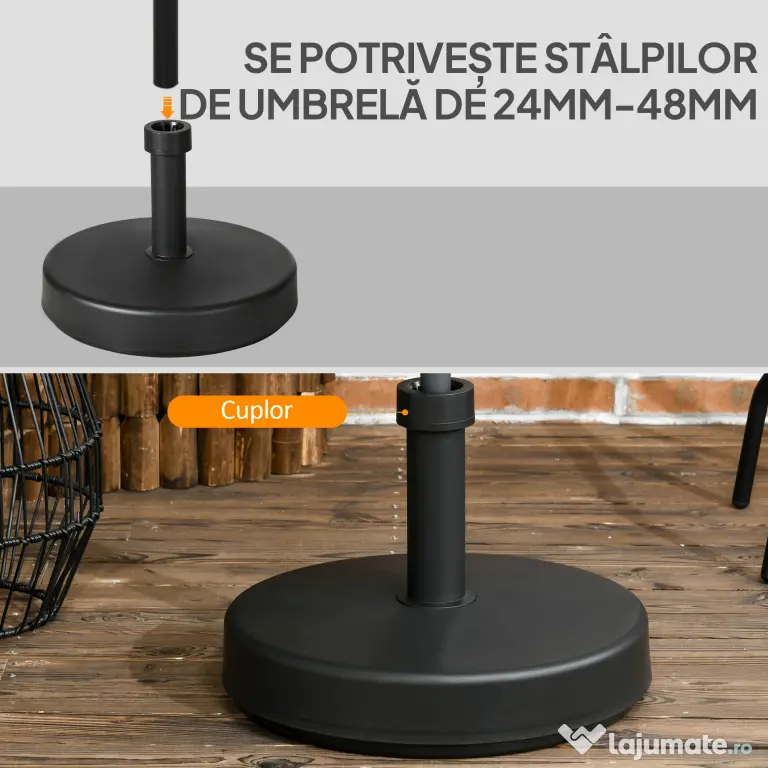 Outsunny Bază Umbrelă de Grădină din Plastic PP, Capacitate Max 18kg, Ø45x33 cm, Negru | Aosom Romania