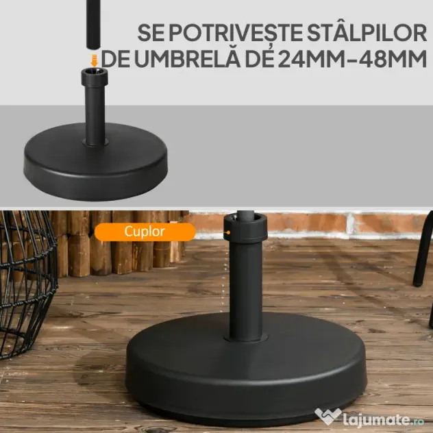 Outsunny Bază Umbrelă de Grădină din Plastic PP, Capacitate Max 18kg, Ø45x33 cm, Negru | Aosom Romania