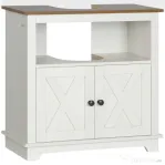 kleankin Dulap de Baie Rustic pentru Sub Chiuvetă, Cabinet Lavoar cu Uși Duble și Raft Interior, Mobilier de Podea pentru Depozitare, Alb