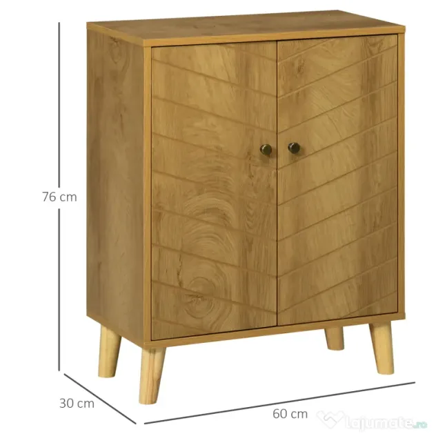 HOMCOM Dulap Vintage cu Uși Chevron Duble și Picioare din Lemn de Pin, Efect de Lemn Natural, Design Retro | Aosom Romania