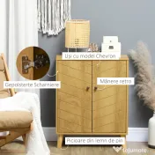 HOMCOM Dulap Vintage cu Uși Chevron Duble și Picioare din Lemn de Pin, Efect de Lemn Natural, Design Retro | Aosom Romania