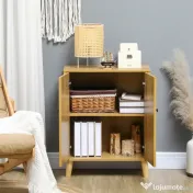 HOMCOM Dulap Vintage cu Uși Chevron Duble și Picioare din Lemn de Pin, Efect de Lemn Natural, Design Retro | Aosom Romania