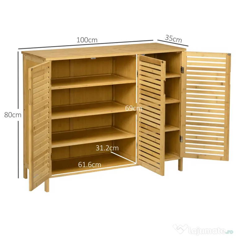 HOMCOM Suport pentru Încălțăminte, Dulap Mobil cu 8 Rafturi, Comodă pentru Încălțăminte, 100x35x80 cm, Lemn Natural | Aosom Romania