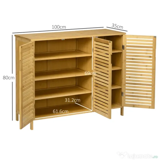 HOMCOM Suport pentru Încălțăminte, Dulap Mobil cu 8 Rafturi, Comodă pentru Încălțăminte, 100x35x80 cm, Lemn Natural | Aosom Romania