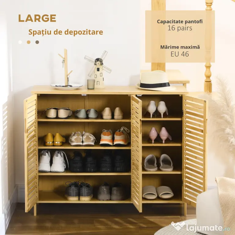HOMCOM Suport pentru Încălțăminte, Dulap Mobil cu 8 Rafturi, Comodă pentru Încălțăminte, 100x35x80 cm, Lemn Natural | Aosom Romania