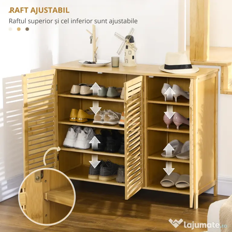 HOMCOM Suport pentru Încălțăminte, Dulap Mobil cu 8 Rafturi, Comodă pentru Încălțăminte, 100x35x80 cm, Lemn Natural | Aosom Romania