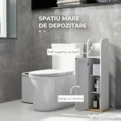 kleankin Dulap Baie Îngust, Dulăpior Salvaspațiu cu Suport Hârtie Igienică, Rafturi Reglabile, pentru Spălătorie, Modern, 20x20x80 cm, Alb | Aosom Romania 