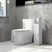 kleankin Dulap Baie Îngust, Dulăpior Salvaspațiu cu Suport Hârtie Igienică, Rafturi Reglabile, pentru Spălătorie, Modern, 20x20x80 cm, Alb | Aosom Romania 