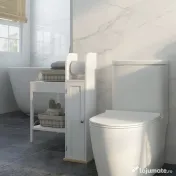 kleankin Dulap Baie Îngust, Dulăpior Salvaspațiu cu Suport Hârtie Igienică, Rafturi Reglabile, pentru Spălătorie, Modern, 20x20x80 cm, Alb | Aosom Romania 