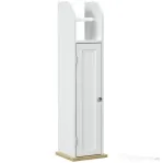 kleankin Dulap Baie Slim cu Suport Hârtie Igienică pentru Spălătorie, Modern, Rafturi Reglabile, MDF, Alb