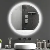 kleankin Oglindă de Baie cu Lumină LED Reglabilă, Întrerupător Tactil, și Funcție de Memorie, Ø60x3 cm, Transparent | Aosom Romania