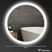 kleankin Oglindă de Baie cu Lumină LED Reglabilă, Întrerupător Tactil, și Funcție de Memorie, Ø60x3 cm, Transparent | Aosom Romania
