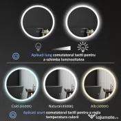 kleankin Oglindă de Baie cu Lumină LED Reglabilă, Întrerupător Tactil, și Funcție de Memorie, Ø60x3 cm, Transparent | Aosom Romania