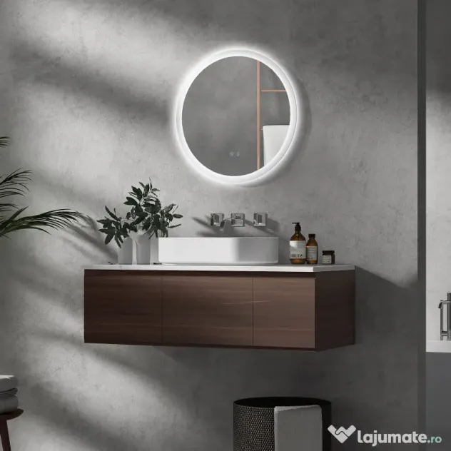 kleankin Oglindă de Baie cu Lumină LED Reglabilă, Întrerupător Tactil, și Funcție de Memorie, Ø60x3 cm, Transparent | Aosom Romania