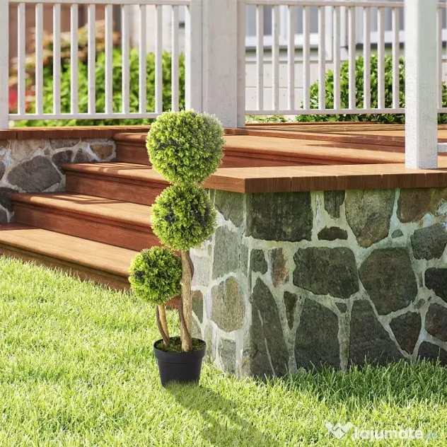 Homcom Planta Artificiala Buxus Sferic – Ghiveci Decor Interior & Exterior