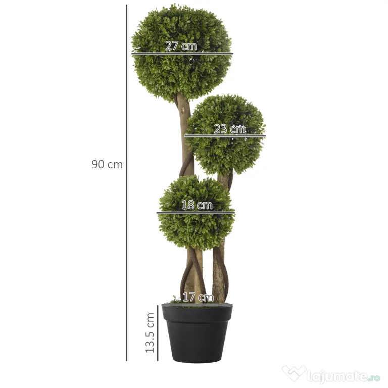 HOMCOM Plante Artificiale Decorative Buxus, Planță Sferică în Ghiveci, Plante Artificiale pentru Decor de Interior și Exterior, 90cm | Aosom Romania