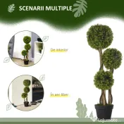 HOMCOM Plante Artificiale Decorative Buxus, Planță Sferică în Ghiveci, Plante Artificiale pentru Decor de Interior și Exterior, 90cm | Aosom Romania 