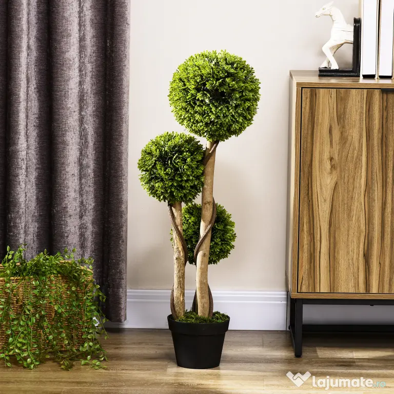 HOMCOM Plante Artificiale Decorative Buxus, Planță Sferică în Ghiveci, Plante Artificiale pentru Decor de Interior și Exterior, 90cm | Aosom Romania