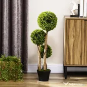 HOMCOM Plante Artificiale Decorative Buxus, Planță Sferică în Ghiveci, Plante Artificiale pentru Decor de Interior și Exterior, 90cm | Aosom Romania 