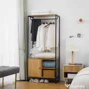 HOMCOM Cuier Industrial cu Suport pentru Haine, Rafturi Deschise și Dulap Închis, Design Modern, Metal și Lemn | Aosom Romania 