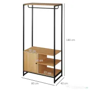 HOMCOM Cuier Industrial cu Suport pentru Haine, Rafturi Deschise și Dulap Închis, Design Modern, Metal și Lemn | Aosom Romania 