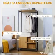 HOMCOM Cuier Industrial cu Suport pentru Haine, Rafturi Deschise și Dulap Închis, Design Modern, Metal și Lemn | Aosom Romania 