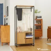 HOMCOM Cuier Industrial cu Suport pentru Haine, Rafturi Deschise și Dulap Închis, Design Modern, Metal și Lemn | Aosom Romania 
