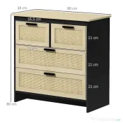HOMCOM Comodă 4 Sertare, Mobilier Sufragerie/Dormitor, PAL și Ratan, 80x38x80cm, Negru/Lemn Natural | Aosom Romania 