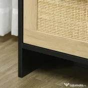 HOMCOM Comodă 4 Sertare, Mobilier Sufragerie/Dormitor, PAL și Ratan, 80x38x80cm, Negru/Lemn Natural | Aosom Romania 