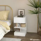 Noptiera Moderna din PAL si MDF cu un Sertar si 2 Rafturi, 39x39x65 cm, Alb HOMCOM | Aosom RO 