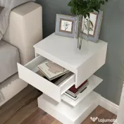 Noptiera Moderna din PAL si MDF cu un Sertar si 2 Rafturi, 39x39x65 cm, Alb HOMCOM | Aosom RO 
