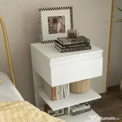Noptiera Moderna din PAL si MDF cu un Sertar si 2 Rafturi, 39x39x65 cm, Alb HOMCOM | Aosom RO 