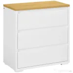 HOMCOM Comodă cu 3 Sertare din PAL Alb pentru Dormitor, Birou și Living, 70Lx37x75cm